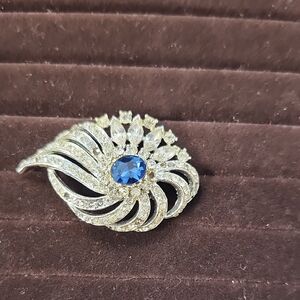 Stunning Silver and Blue Crystal Brooch